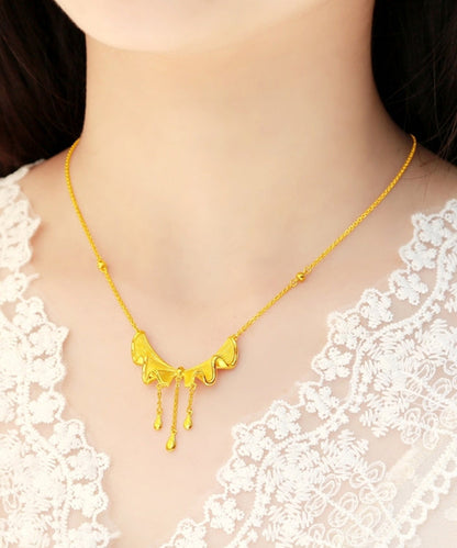 Gold Sterling Silver Overgild Bow Tassel Pendant Necklace