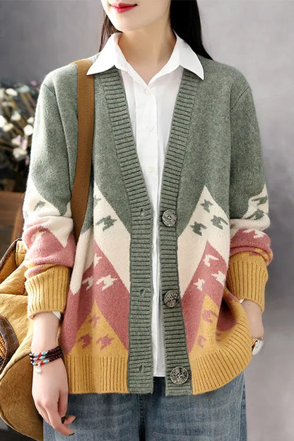 Contrast Color Loose Coat Knitted Cardigan