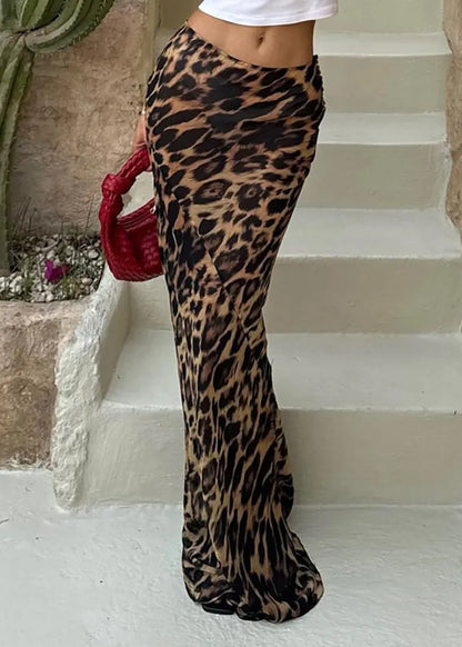 Leopard Slim Fit High Waist Cotton Maxi Skirt Summer