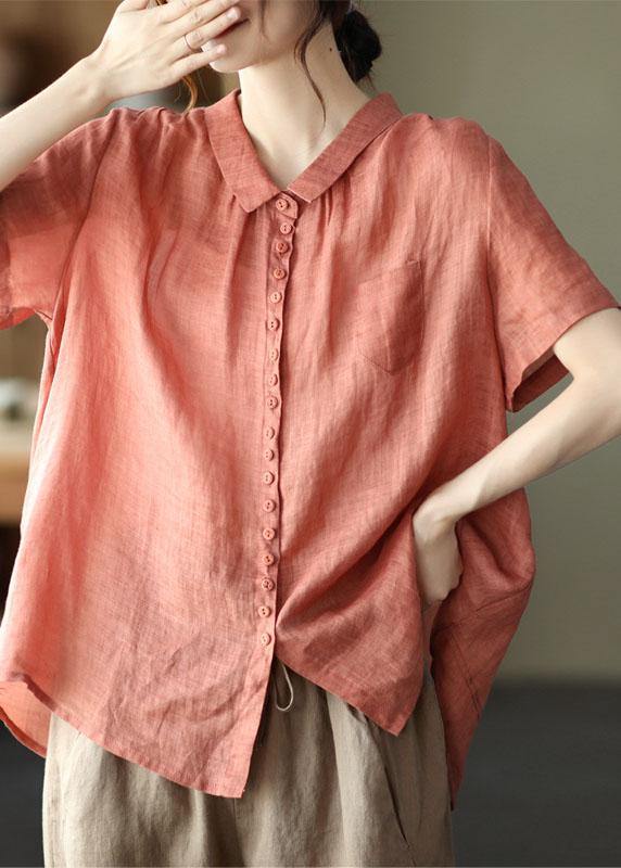 Print4 Peter Pan Collar Pockets Patchwork Ramie Cardigan
