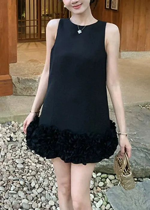 Black Original Design Cotton Mini Dresses O Neck Summer