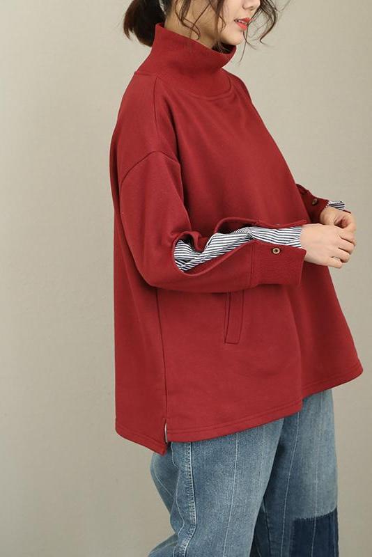 High Neck Cotton Fleece Tops