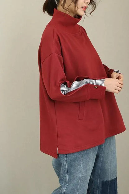 High Neck Cotton Fleece Tops