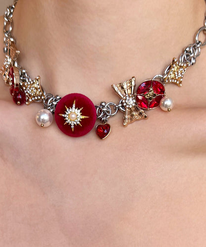 Stylish Colorblock Stainless Steel Zircon Snowflake Necklace