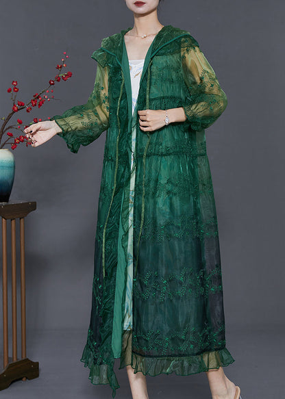 Green Organza Upf 50+ Cardigans Embroidered Ruffled Summer