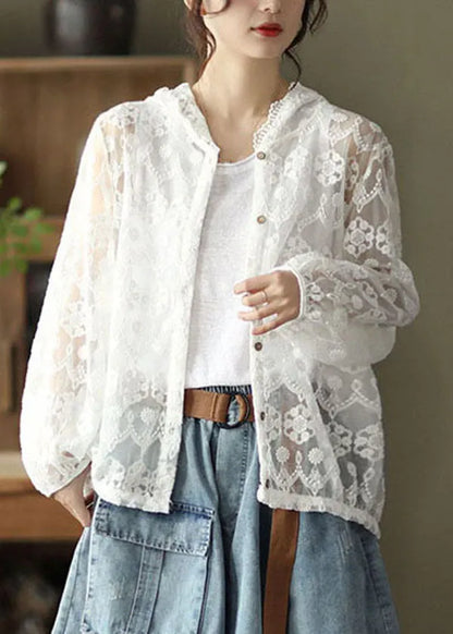 Boutique White Hooded Lace Upf 50+ Coat Cardigans Summer