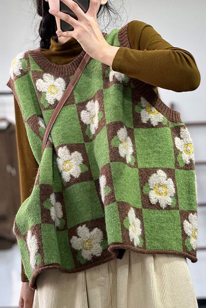 - Autumn Contrasting Color Jacquard Knit Loose Vest