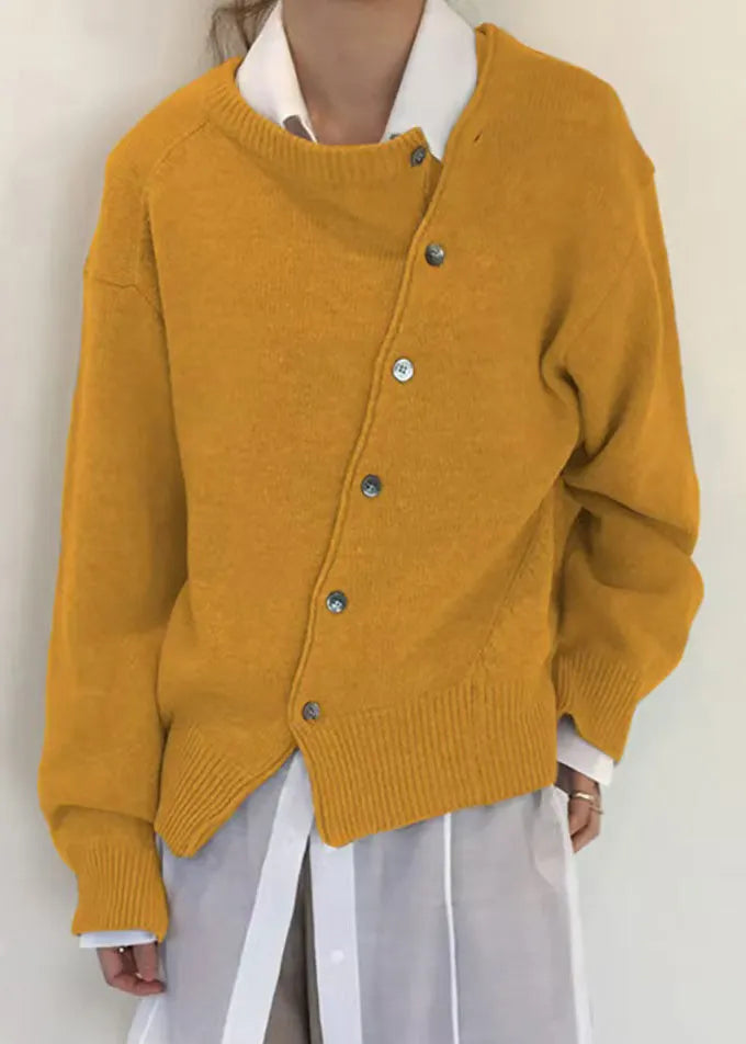Loose Green Asymmetrical Button Knit Coat Spring
