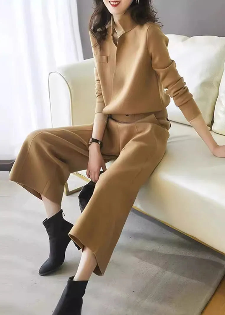 Camel Top and Skirts Knit 2 Piece Outfit Fall