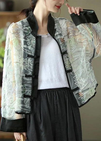 Light Purple Print Tulle Organza Patchwork Oriental Coat Summer