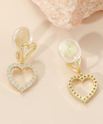Gold Sterling Silver Overgild Zircon Hollow Out Love Drop Earrings