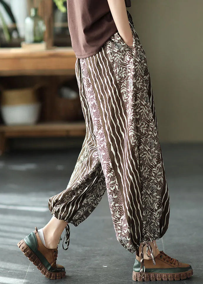 Chocolate High Waist Print Linen Harem Pants Summer