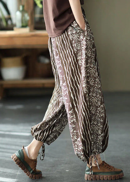 Chocolate High Waist Print Linen Harem Pants Summer