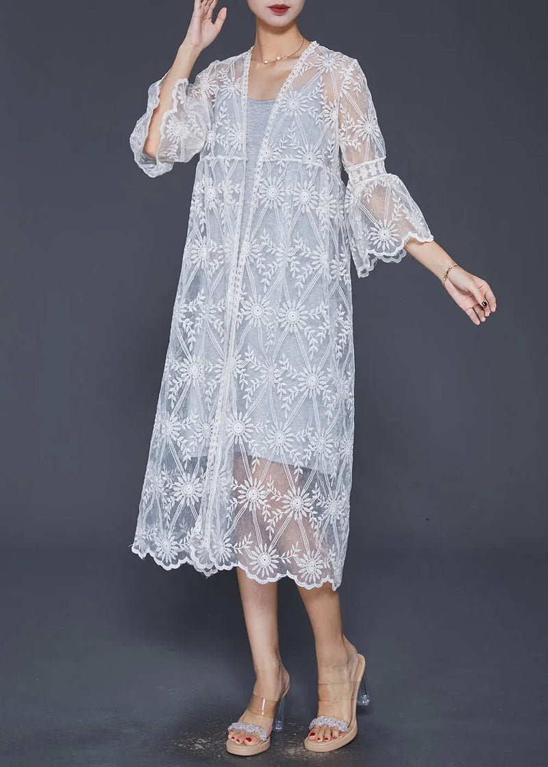 Boutique White Embroideried Hollow Out Lace Cardigan Summer