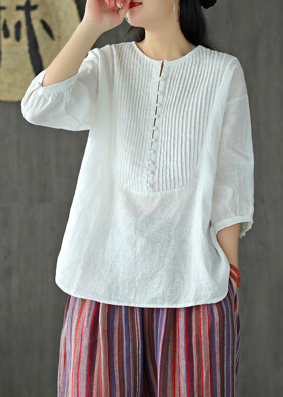 White O-neck Color Linen Tank Tops Bracelet Sleeve