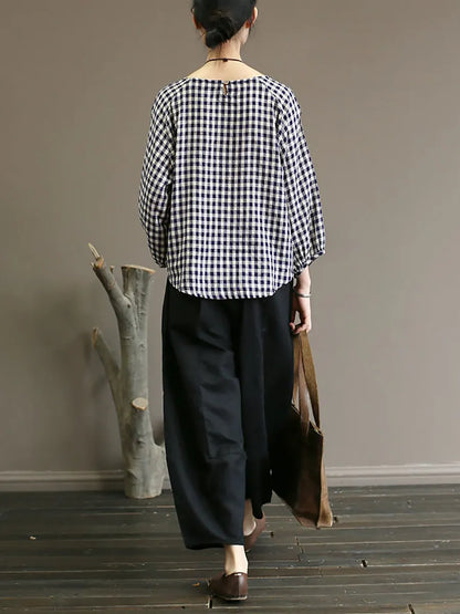 Summer Plaid Loose Pullover Cotton Shirt