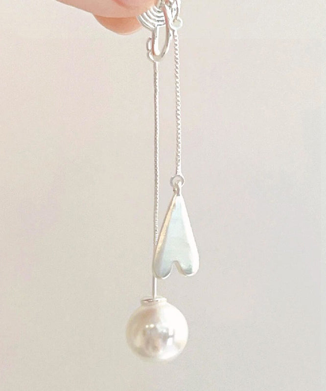 White Alloy Love Pearl Tassel Drop Earrings