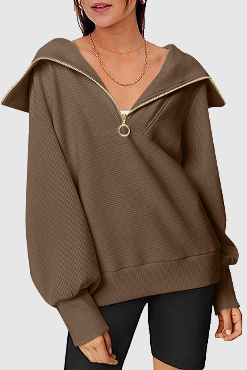 Street Color Zipper Turndown Collar Hoodies(6 Colors)