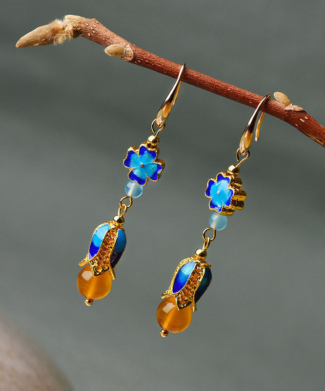 Blue Metal Agate 14k Gold Original Design Drop Earrings