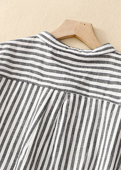 Stand Collar Plaid Button Cotton Shirts Summer