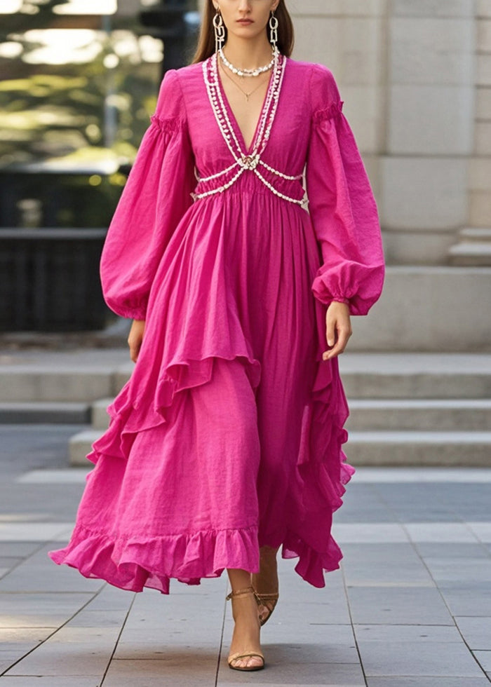 Diy Rose Ruffled Chain Linked Cotton Party Dress Fall
