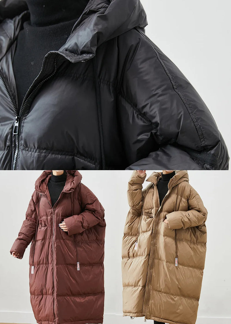 French Black Oversized Drawstring Duck Down Jacket in Winter
