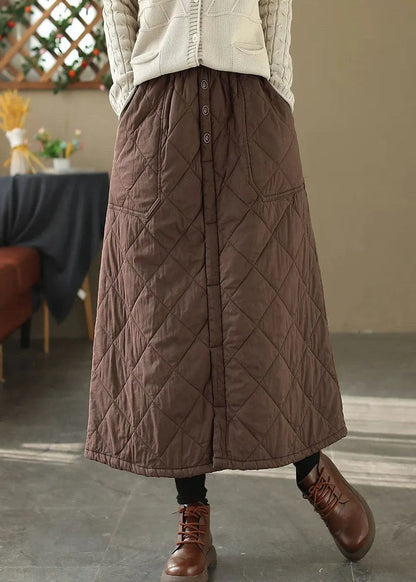 Coffee Pockets Elastic Waist Fine Cotton Filled Skirt Winter