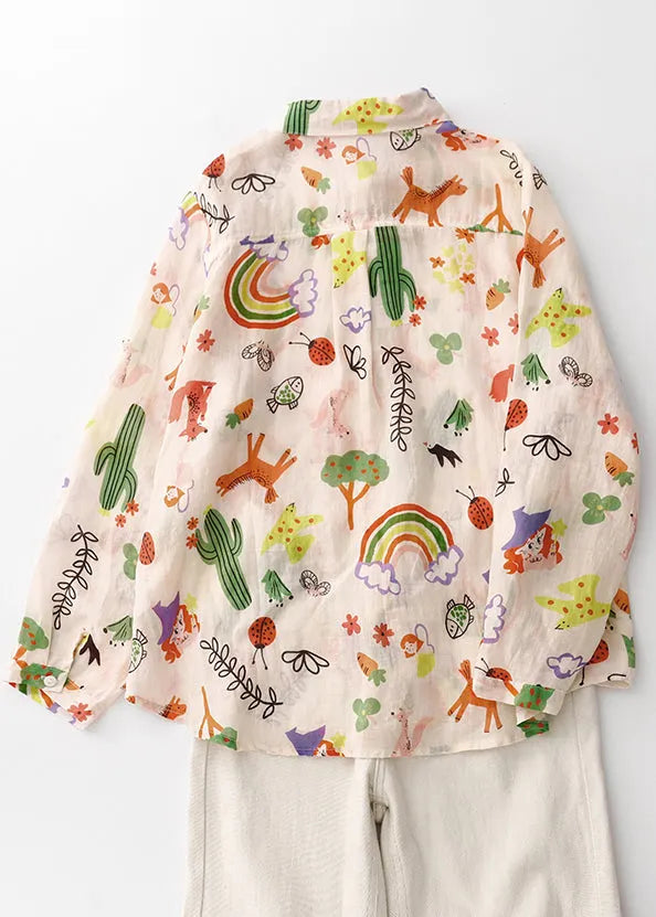 Loose Peter Pan Collar Print Cotton Shirts Spring