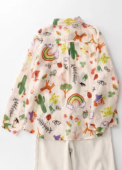 Loose Peter Pan Collar Print Cotton Shirts Spring