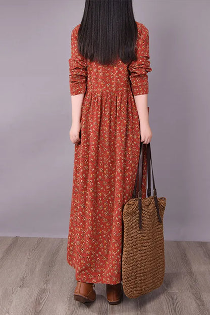 Fall Retro Disc Buckle Dress Waist Dress