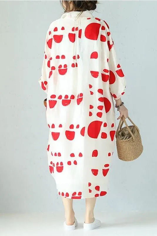Loose Summer Red Dot Black Chiffon Long Dresses Outfits