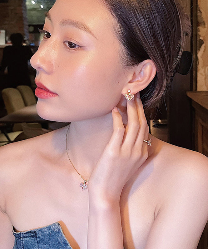 Pink Copper Alloy Love Crystal Stud Earrings