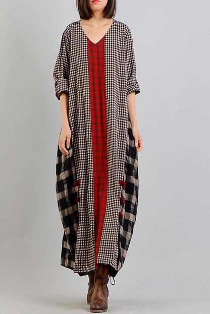 Limited Stock- Different Colored Plaid Retro Cotton Linen Dress