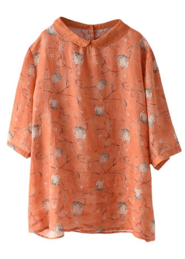 Diy Grey Print5 Ramie Half Sleeve Shirt Summer