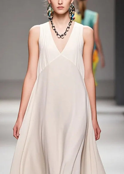 Fine White V Neck Patchwork Draping Chiffon Dresses Sleeveless