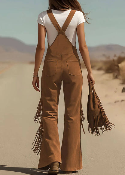 Caramel Pockets Faux Suede Jumpsuit Summer
