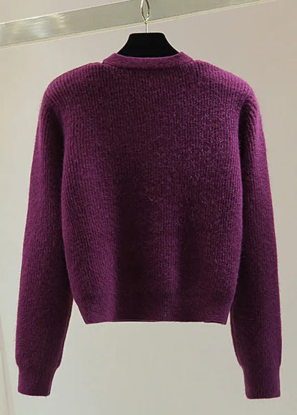 Purple O-neck Cozy Cotton Knit Sweaters Winter