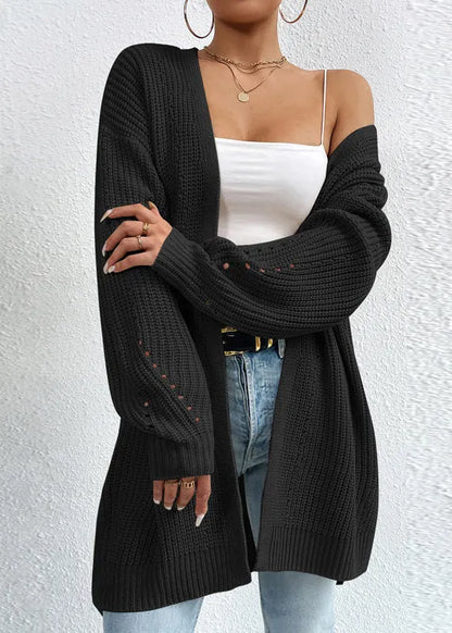 Apricot V Neck Loose Mid Knit Cardigan Fall