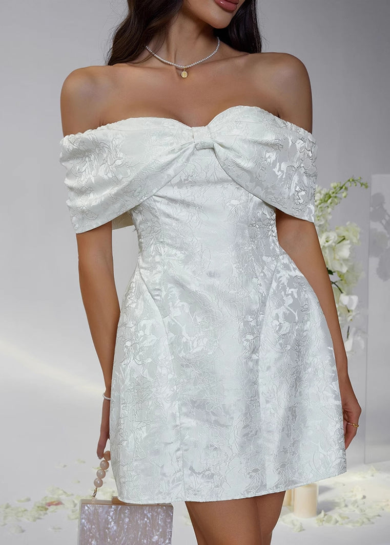 European and American Beige Bow Strapless Dress Summer