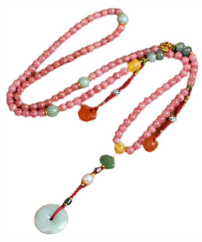 Water Red Jade Pearl Gem Stone Beading Pendant Necklace
