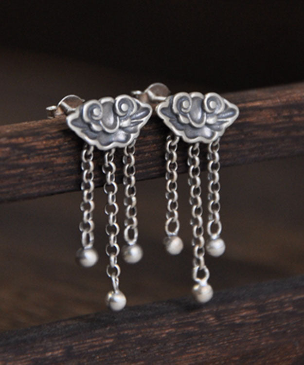 Silk Sterling Silver Xiangyun Tassel Drop Earrings