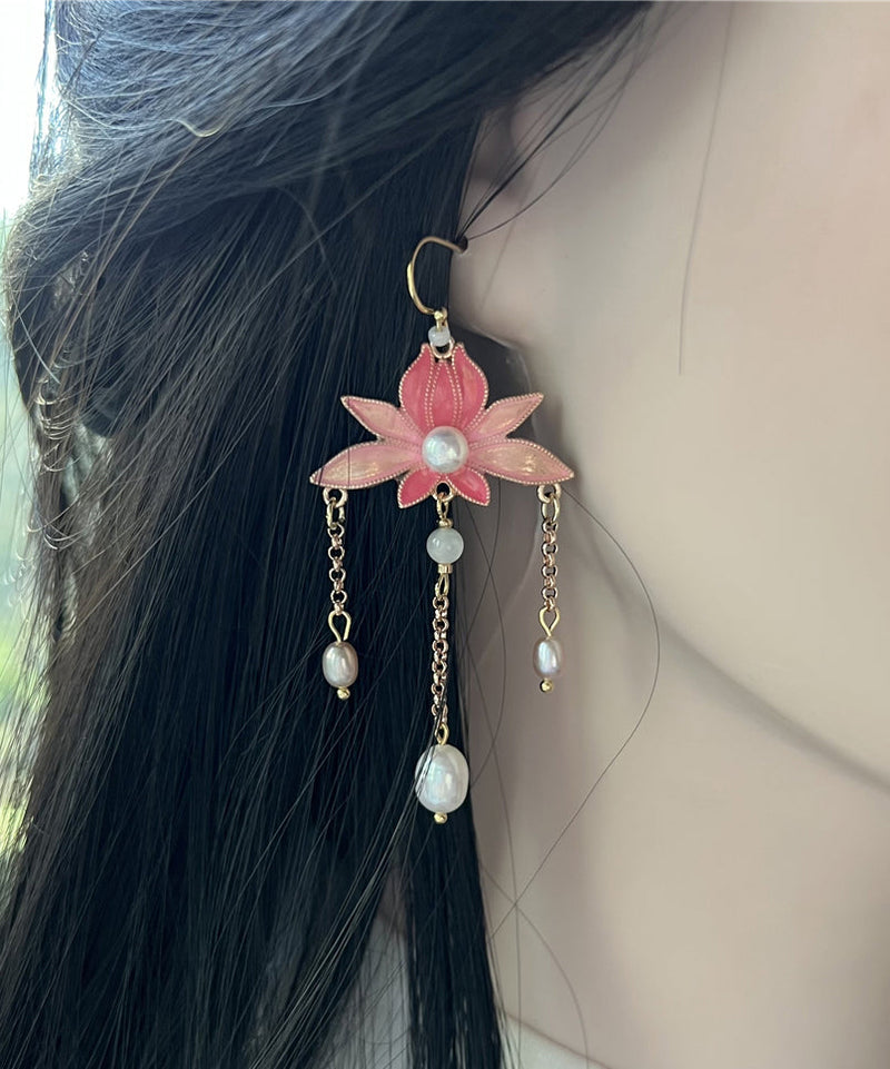 Pink Sterling Silver Lotus Drop Earrings