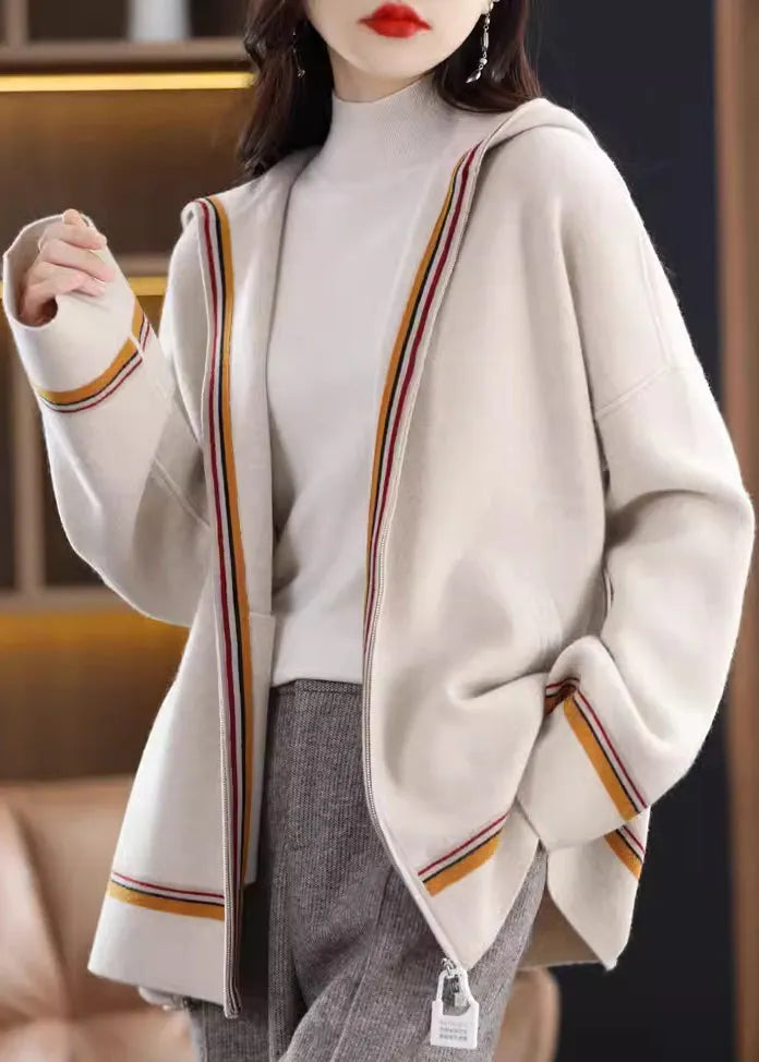 Camel Pockets Cashmere Hooded Cardigans Fall