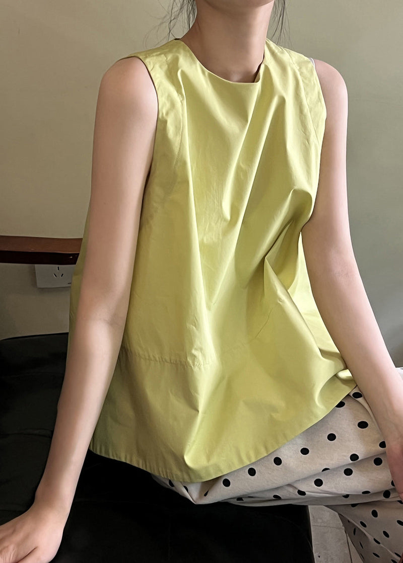 Green O Neck Cotton Tops Sleeveless