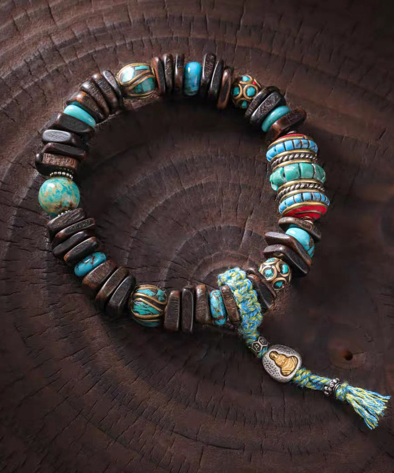 Colorblock 925 Silver Wooden Beading Charm Bracelet