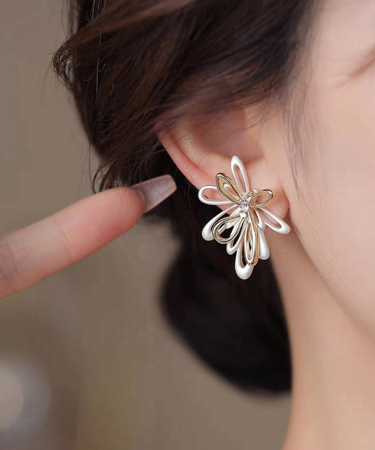 Unique Colorblock Copper Overgild Hollow Out Fireworks Stud Earrings