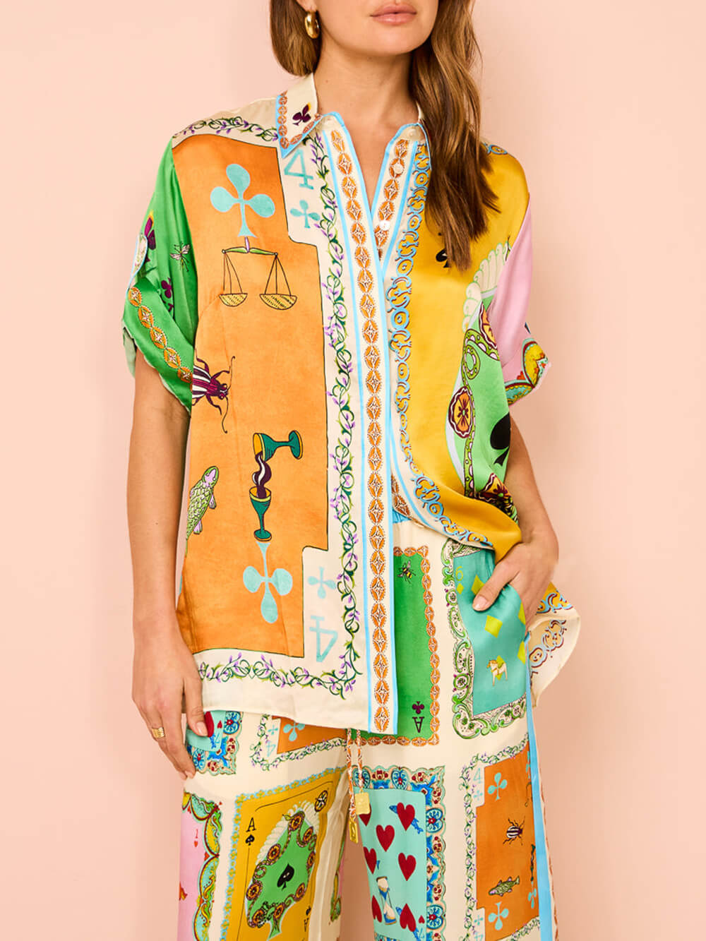 Summer Unique Funny Print Button Down Oversized Blouse