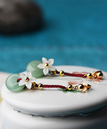 Green Shell Flower Jade 14k Gold Drop Earrings