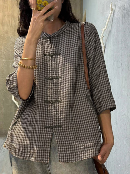 Retro Plaid Summer Cotton Button-up Shirt