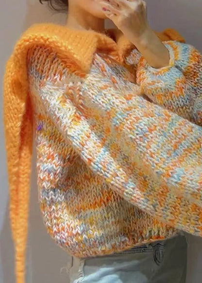 Modern Orange Peter Pan Collar Thick Knitted Tops Winter